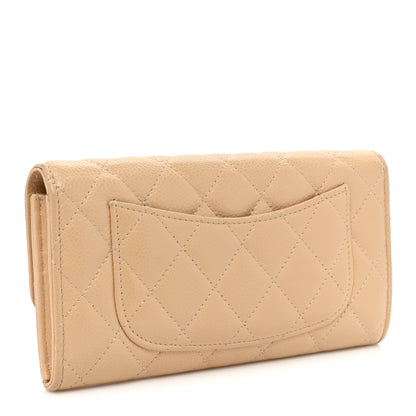 Chanel Caviar Quilted Large Gusset Flap Wallet Beige 3 of 13