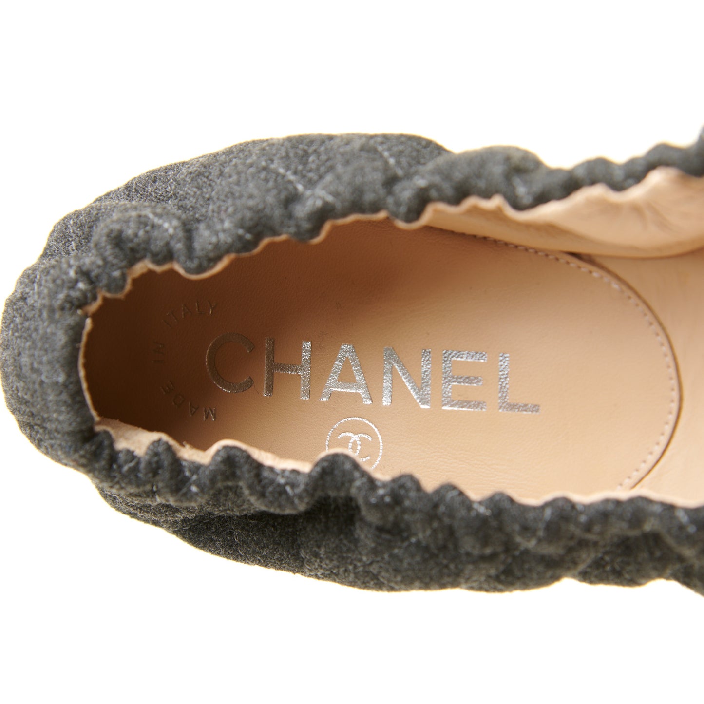 Tweed Quilted Camellia Cap Toe Ballerina Flats 37.5 Grey