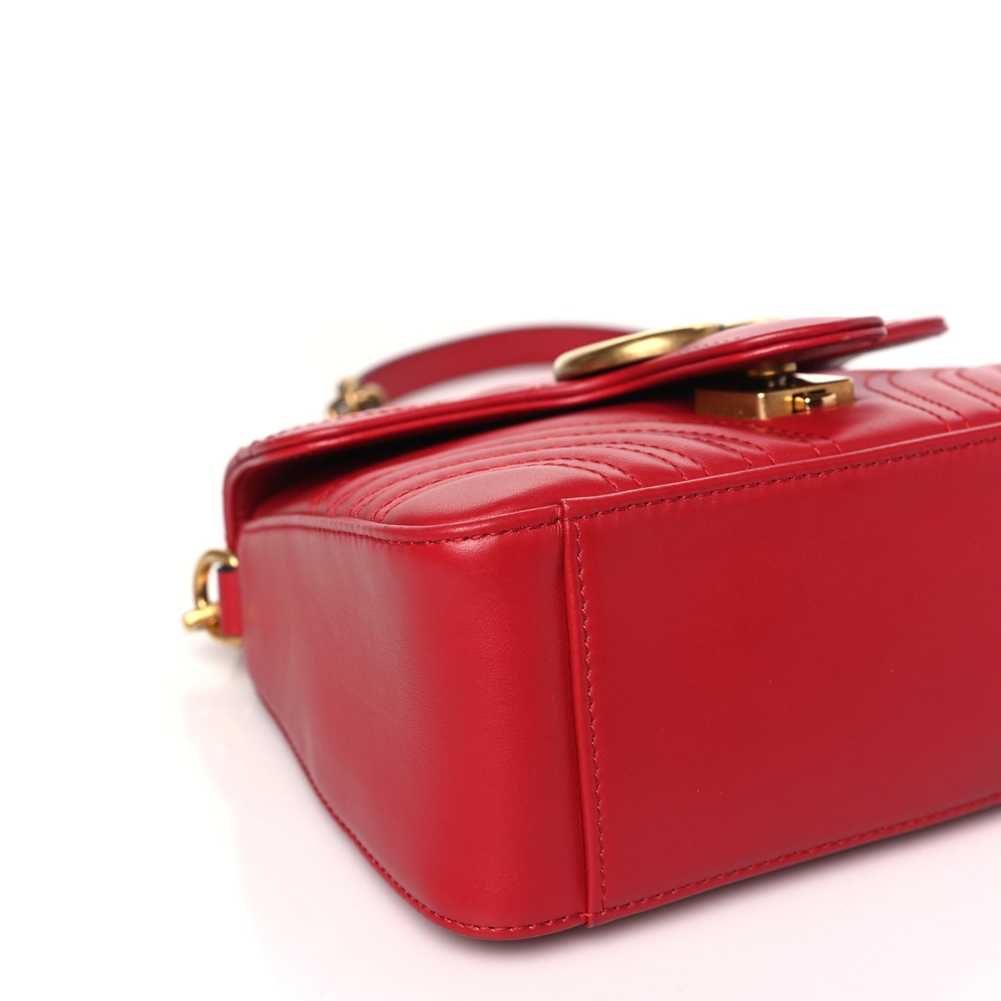 Calfskin Matelasse Mini GG Marmont Top Handle Shoulder Bag Hibiscus Red