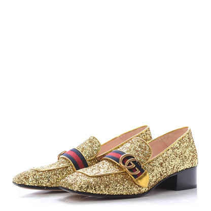 Gucci Glitter Web Peyton Loafers 39 Gold 3 of 8