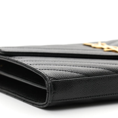 Saint Laurent Grain De Poudre Matelasse Chevron Monogram Chain Wallet Black 7 of 11