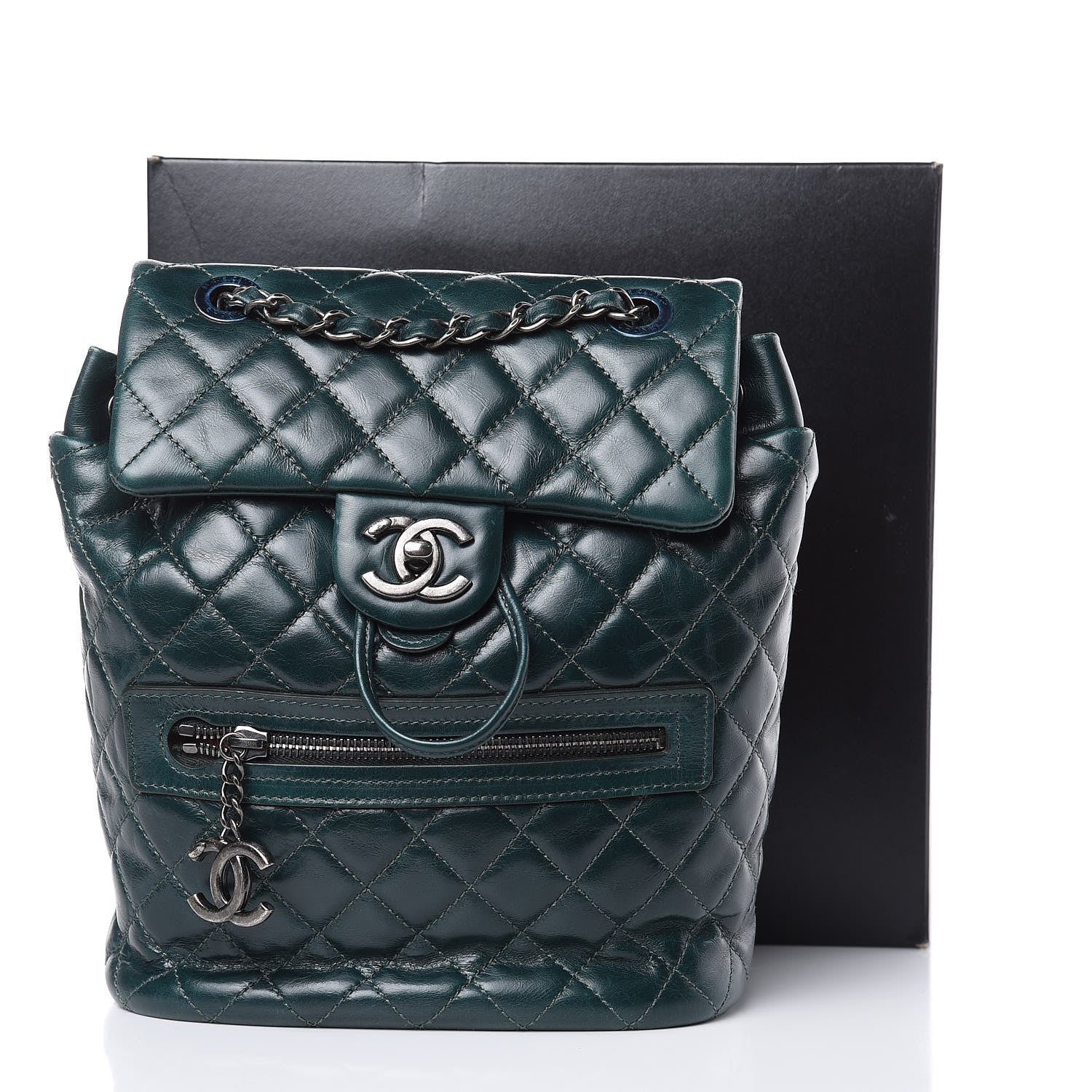 Chanel Glazed Calfskin Quilted Small Salzburg Mountain Backpack Dark Green 13 of 13
