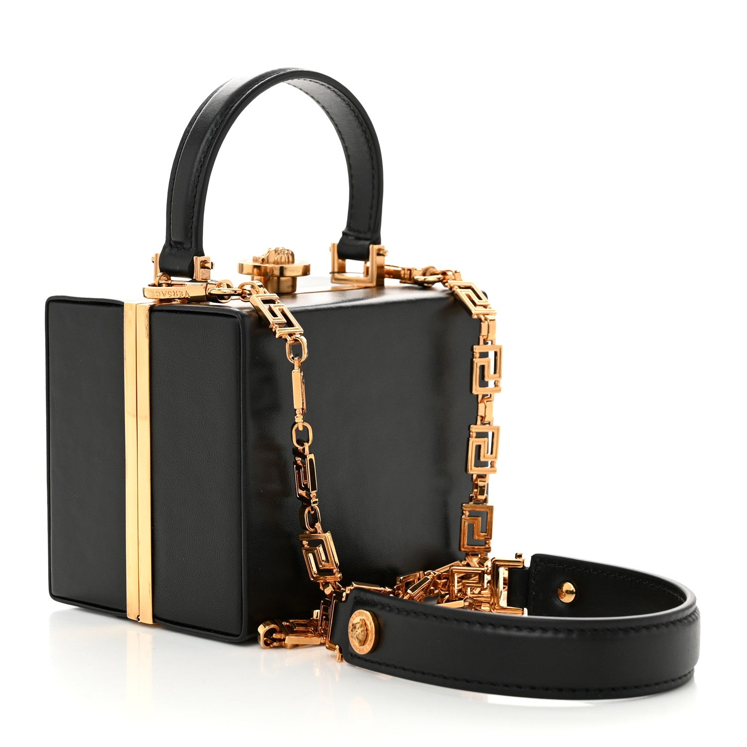 Versace Calfskin Virtus Square Shoulder Bag Black 1690603