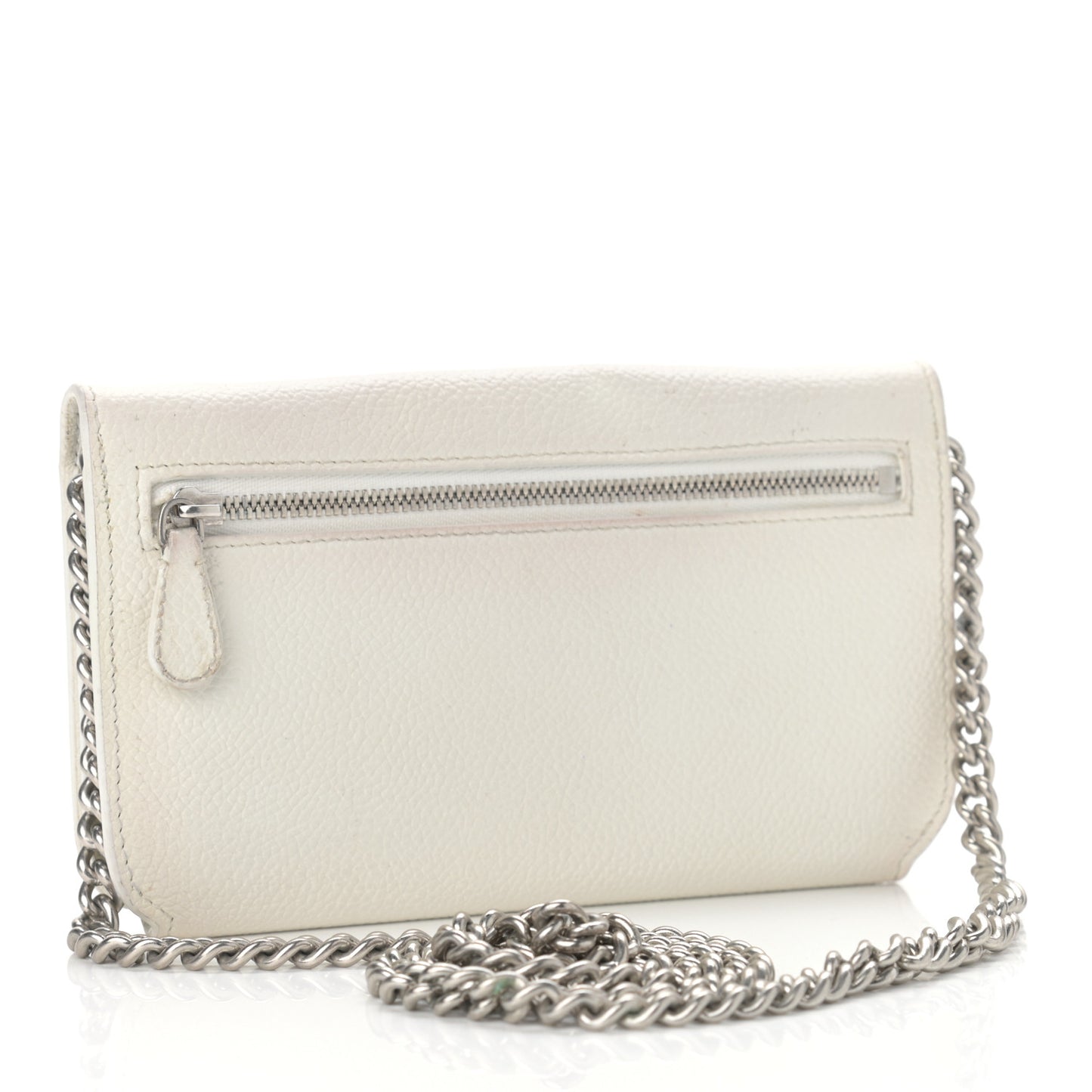 Grained Calfskin Logo Cash Phone Holder Wallet On Chain White Fluo Pink
