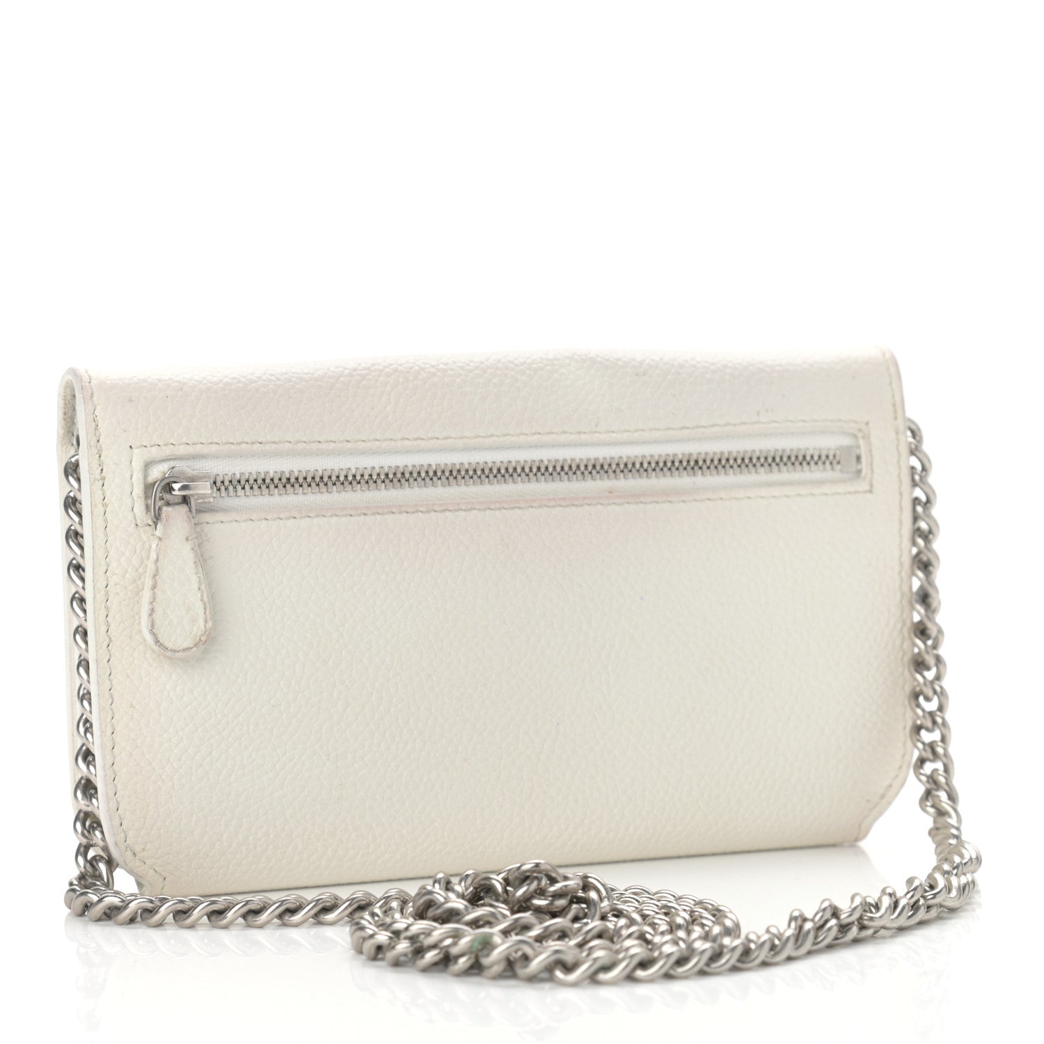 Balenciaga Grained Calfskin Logo Cash Phone Holder Wallet On Chain White Fluo Pink 3 of 14