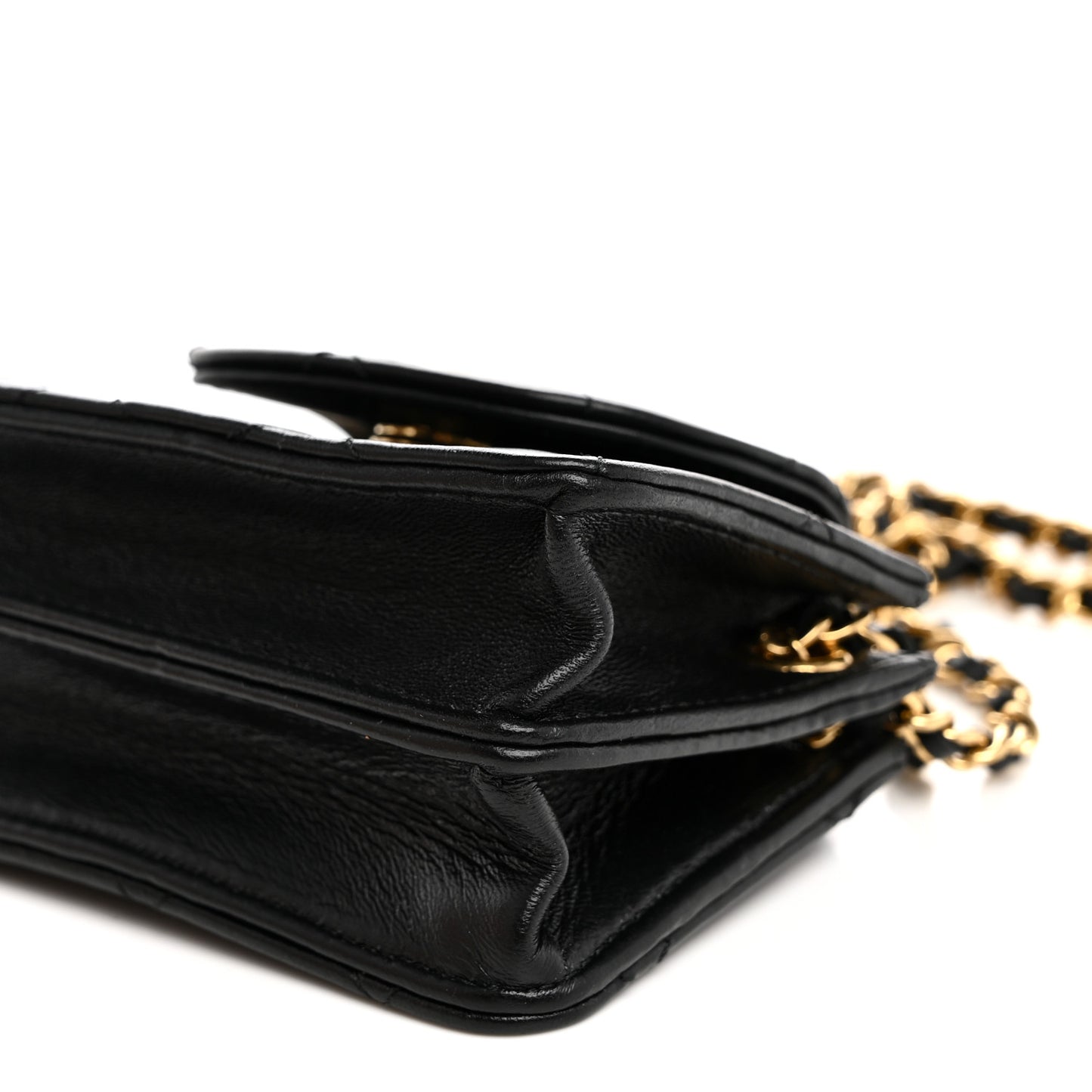 Lambskin Quilted Mini Accordion Clutch With Chain Black