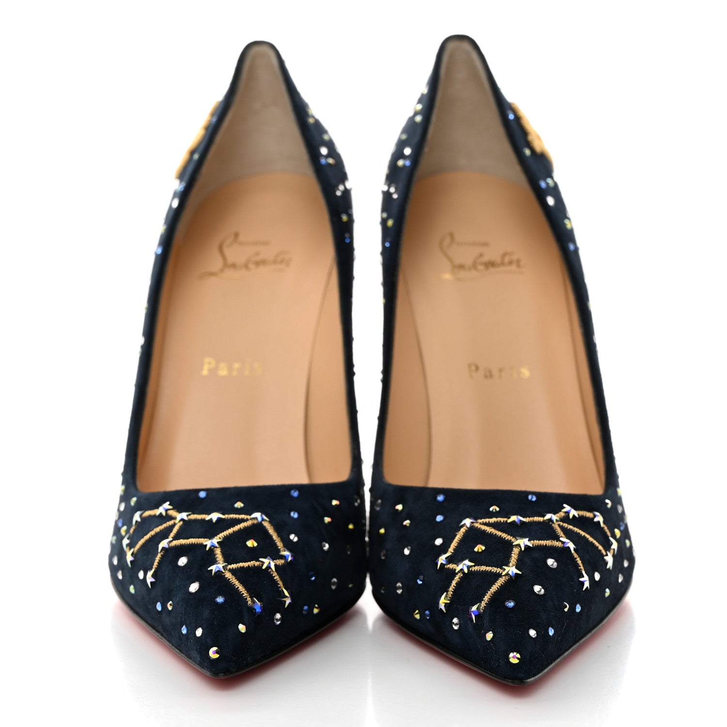 Christian Louboutin Veau Velours Pigalle Hor Zodiaque Virgo 100 Pumps 39 Marine Gold 2 of 8