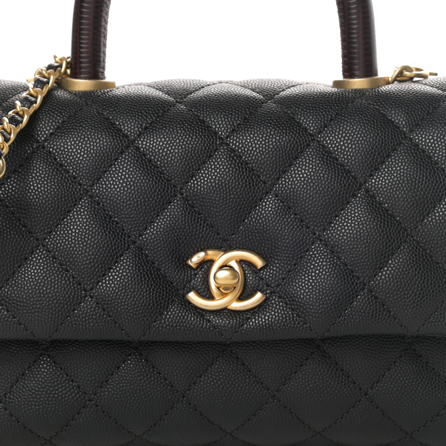 Caviar Lizard Quilted Mini Coco Handle Flap Black