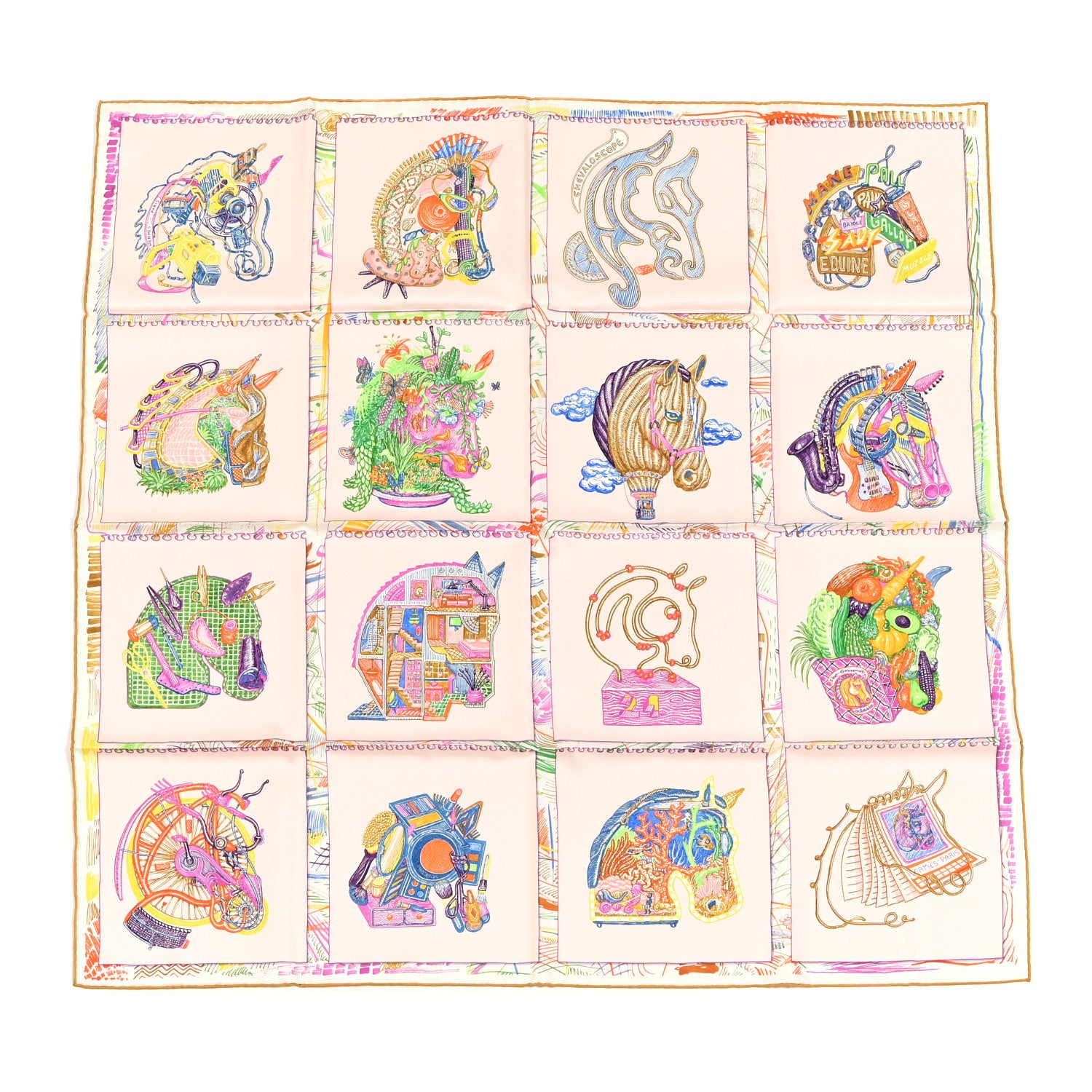 Hermes Silk Chevaloscope Scarf 90 Rose Nacre Vert Multicolor 1 of 5