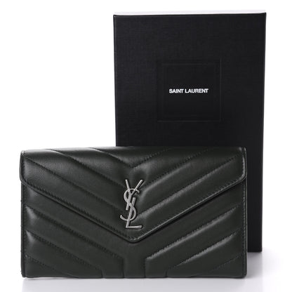 Saint Laurent Lambskin Y Quilted Monogram Large Loulou Flap Wallet Black 8 of 8