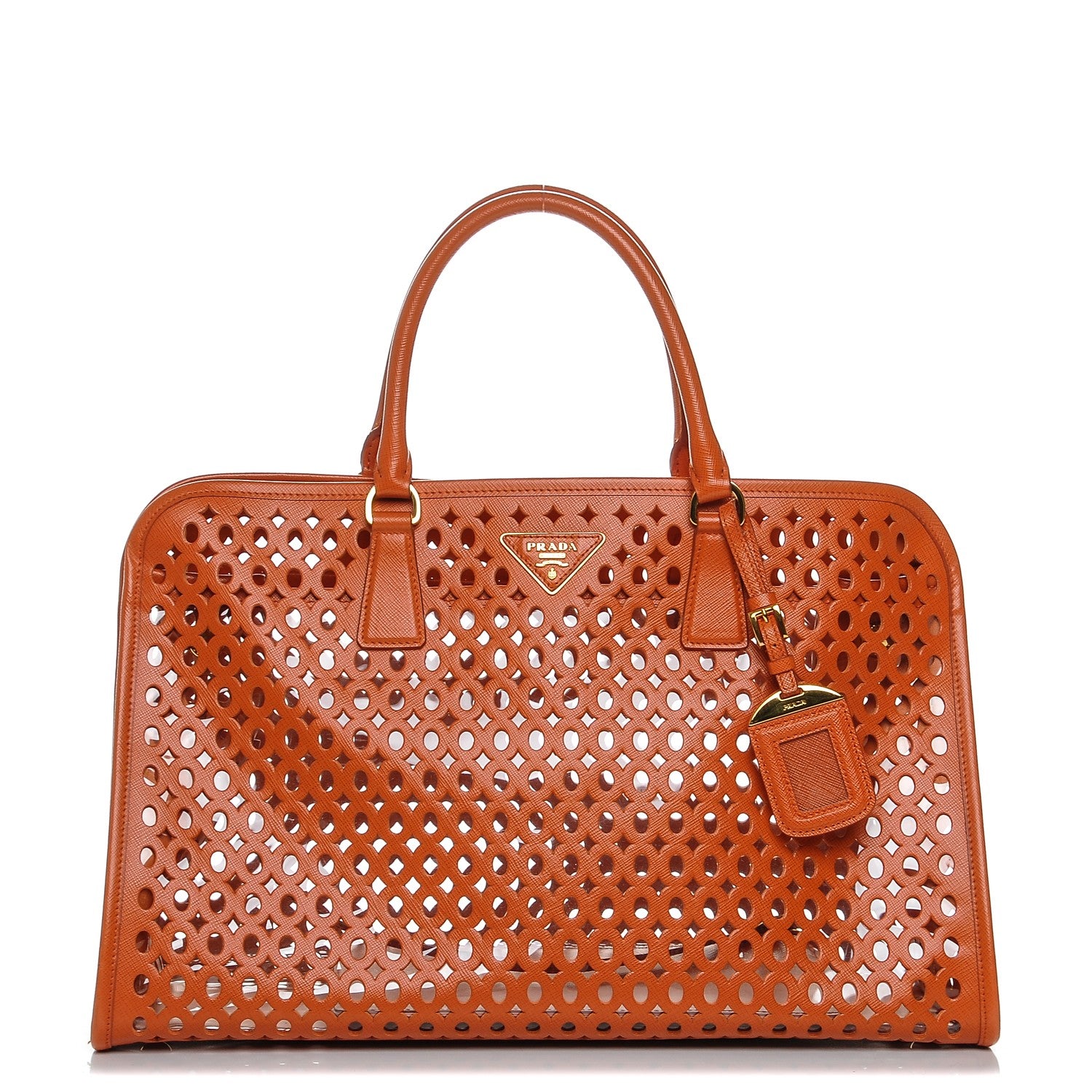 Prada Saffiano Perforated Tote Papaya 1 of 7