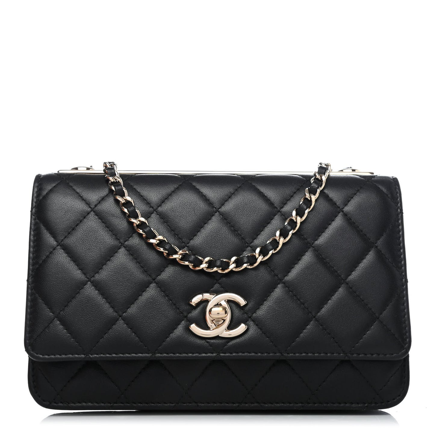 Lambskin Quilted Trendy CC Wallet On Chain WOC Black