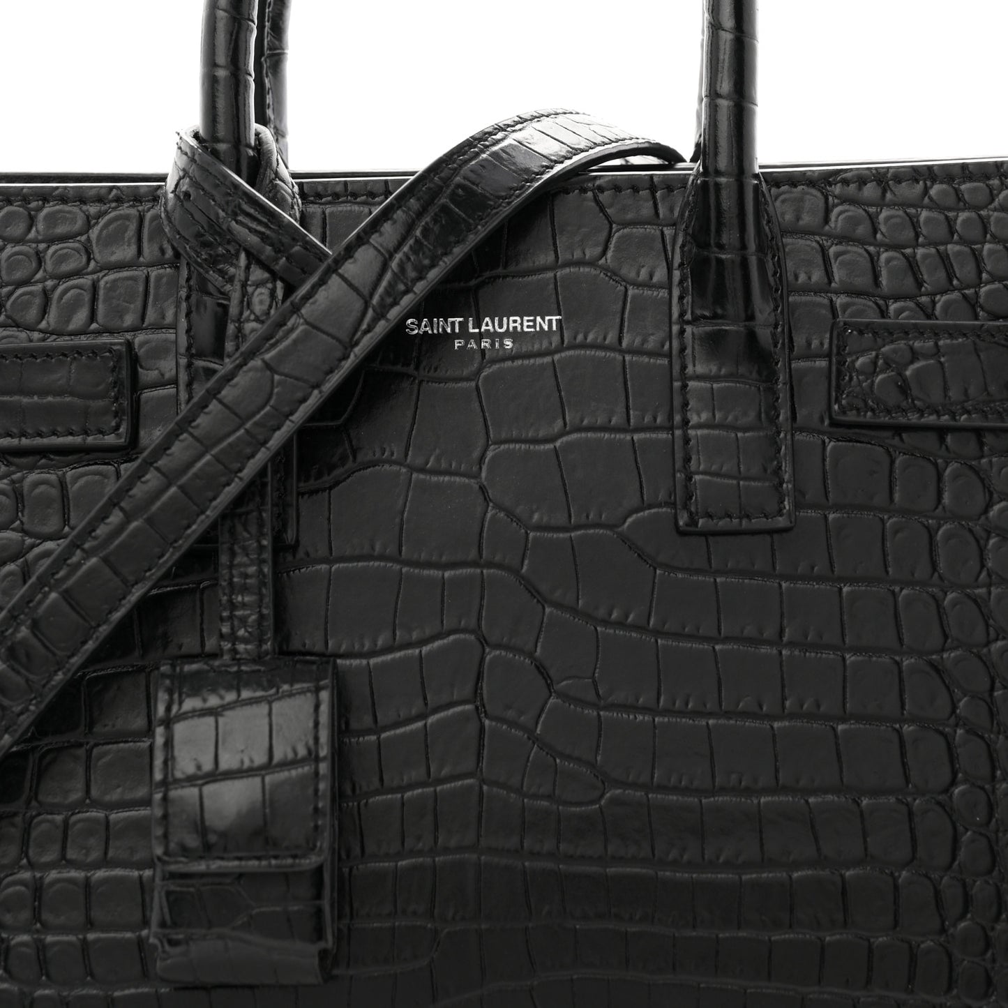 Calfskin Crocodile Embossed Nano Sac De Jour Black