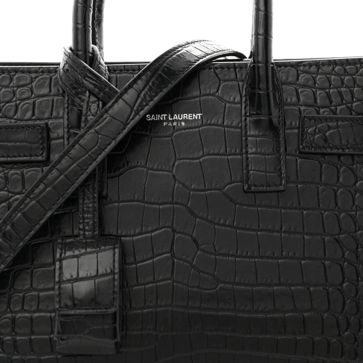 Saint Laurent Calfskin Crocodile Embossed Nano Sac De Jour Black 8 of 10