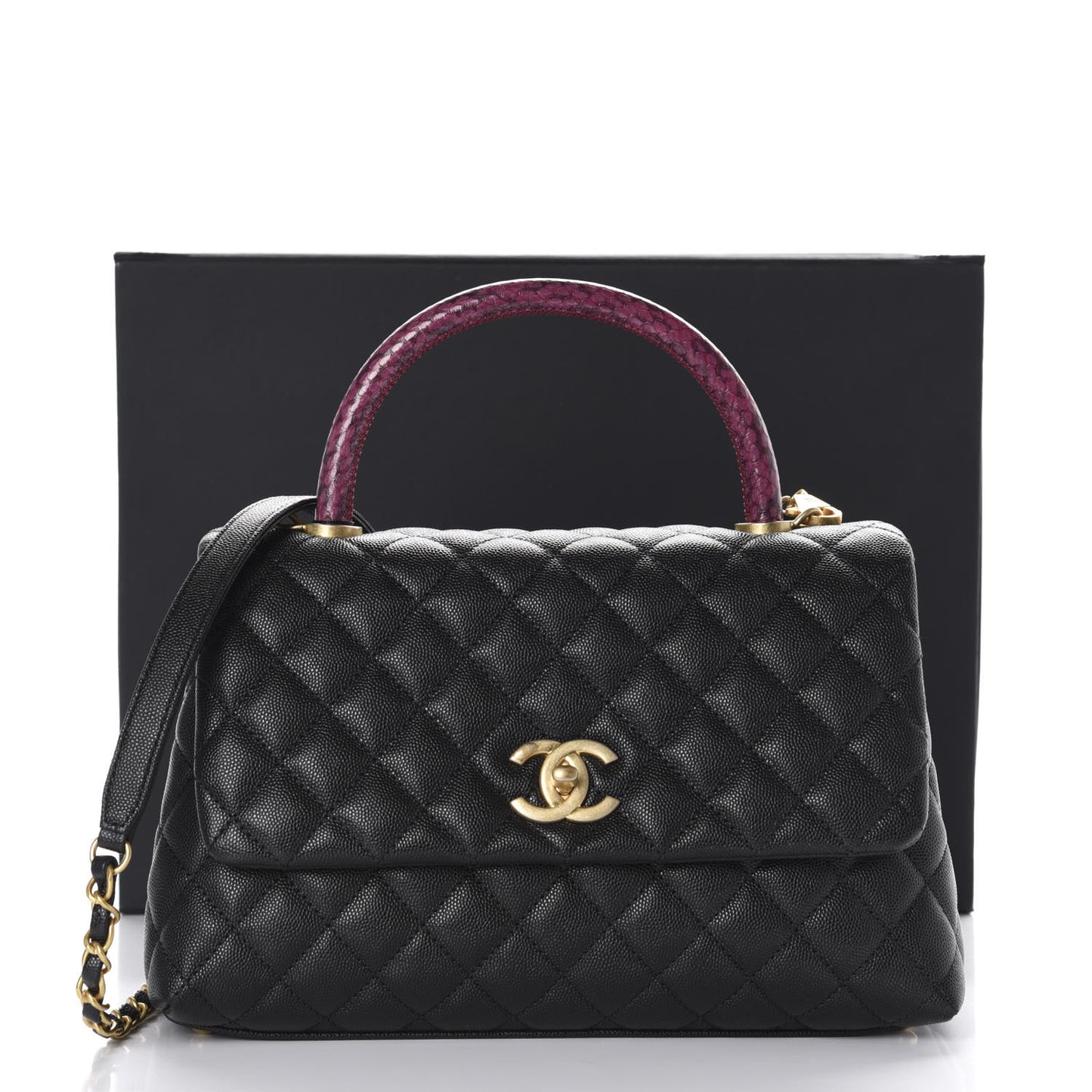 Caviar Elaphe Quilted Small Coco Handle Flap Black