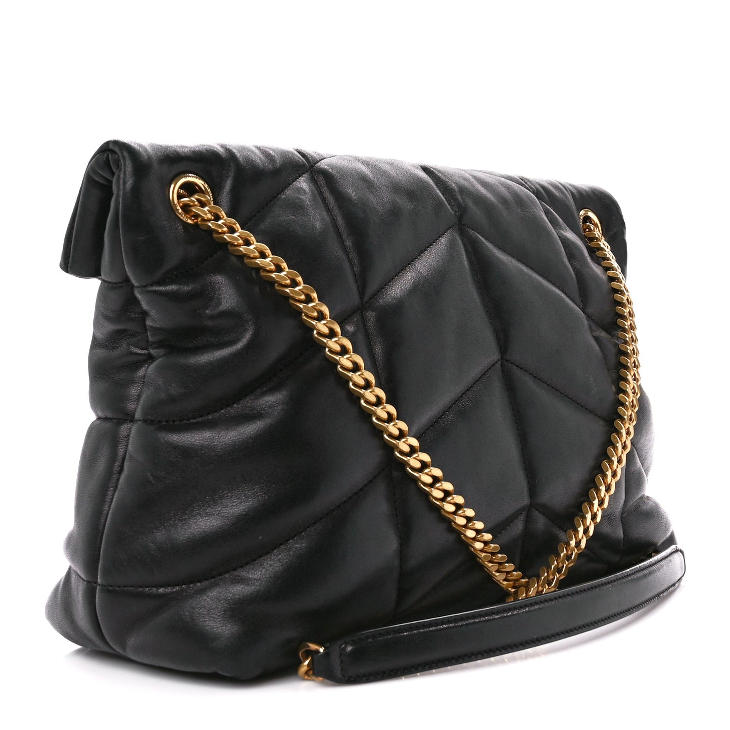 Lambskin Quilted Medium Loulou Puffer Monogram Chain Satchel Black