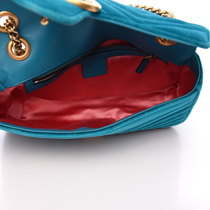 Gucci Velvet Matelasse Small GG Marmont Shoulder Bag Pavone Cyan 5 of 10