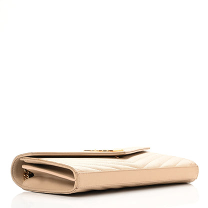 Saint Laurent Grain De Poudre Matelasse Chevron Monogram Chain Wallet Nude Powder 4 of 14
