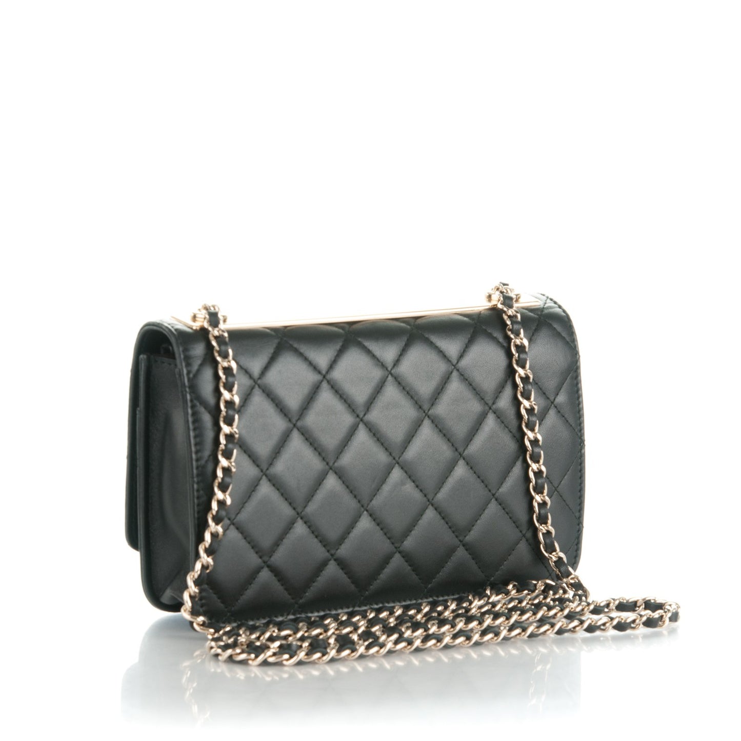 Lambskin Quilted Trendy CC Wallet On Chain WOC Black
