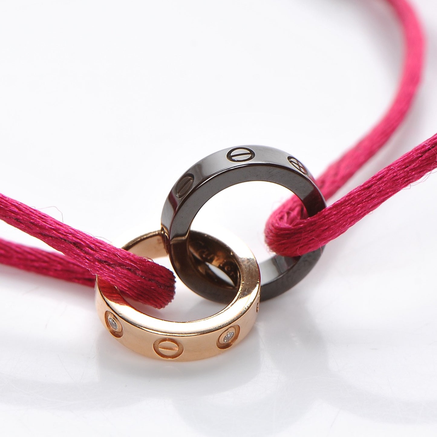 18K Pink Gold Ceramic 4 Diamond LOVE Cord Bracelet Magenta