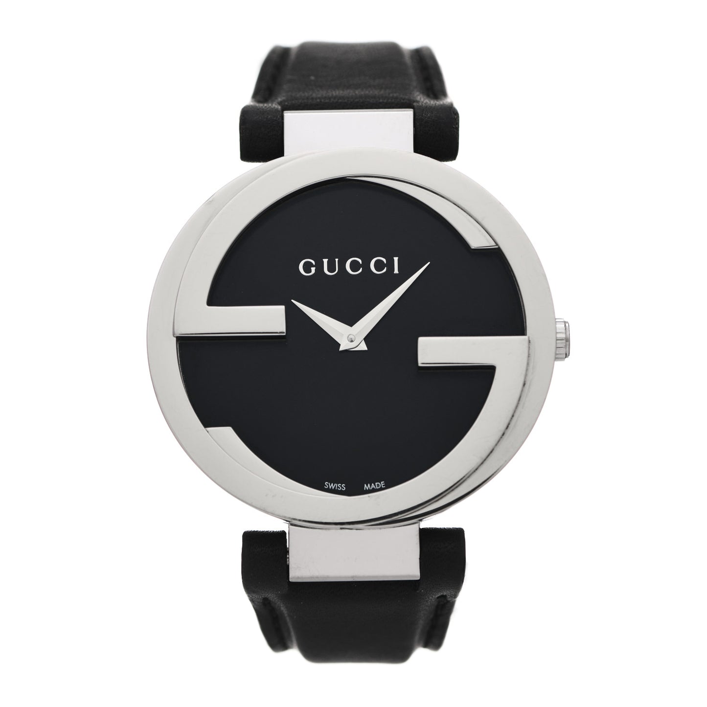 Stainless Steel Calfskin 37mm Interlocking G Quartz Watch Black