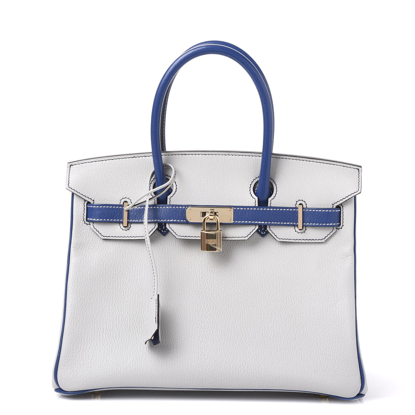 Chevre Mysore Bi-Color Horseshoe Birkin 30 Gris Perle Bleu Electrique