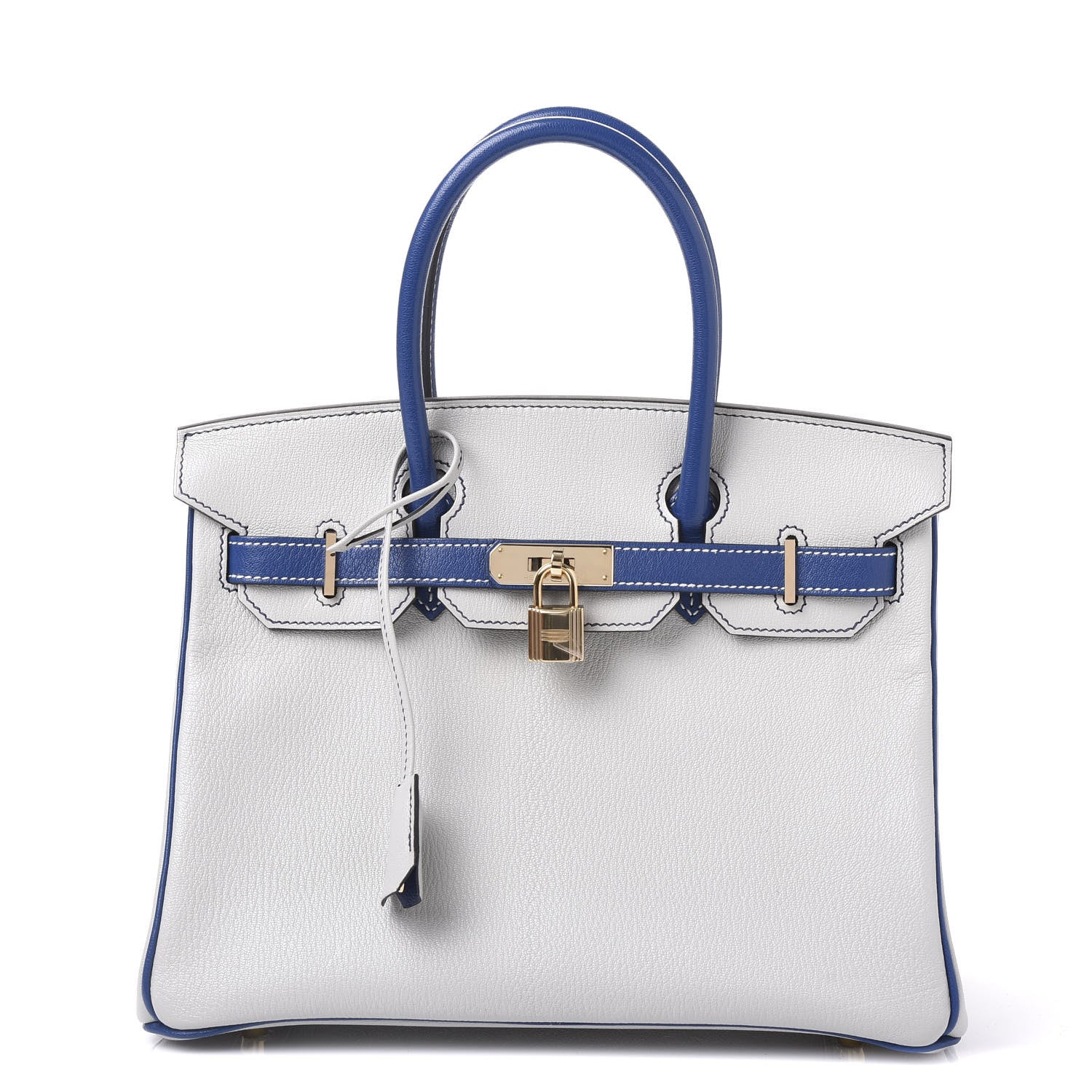 Hermes Chevre Mysore Bi-Color Horseshoe Birkin 30 Gris Perle Bleu Electrique 1 of 14