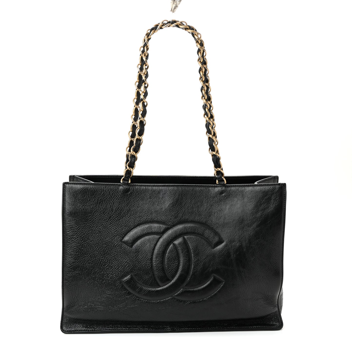 Shiny Aged Calfskin Shopping Bag Black