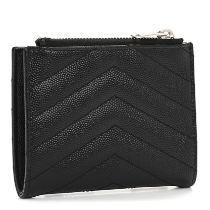 Saint Laurent Grain De Poudre Matelasse Chevron Monogram Zipped Card Case Black 3 of 10