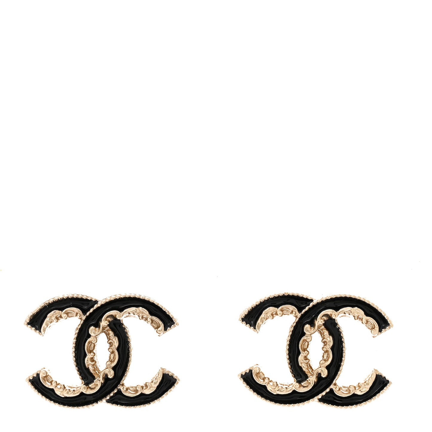 Enamel CC Baroque Earrings Black Gold