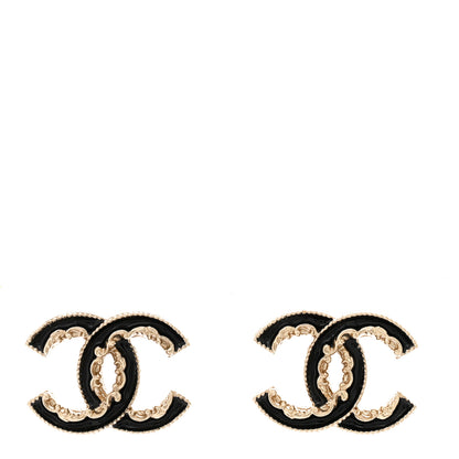 Chanel Enamel CC Baroque Earrings Black Gold 1 of 4