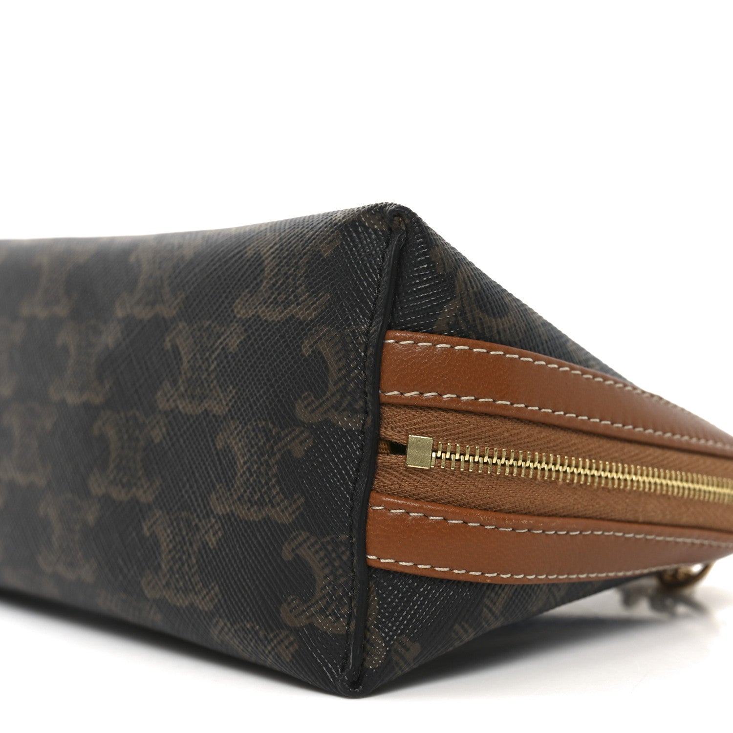 Celine Triomphe Canvas Lambskin Clutch On Chain Tan 9 of 10