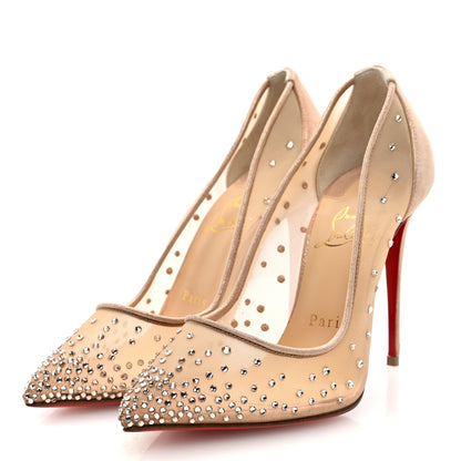 Christian Louboutin Rete Glitter Mini Specchio Strass Follies 100 Pumps 36 Nude 3 of 7