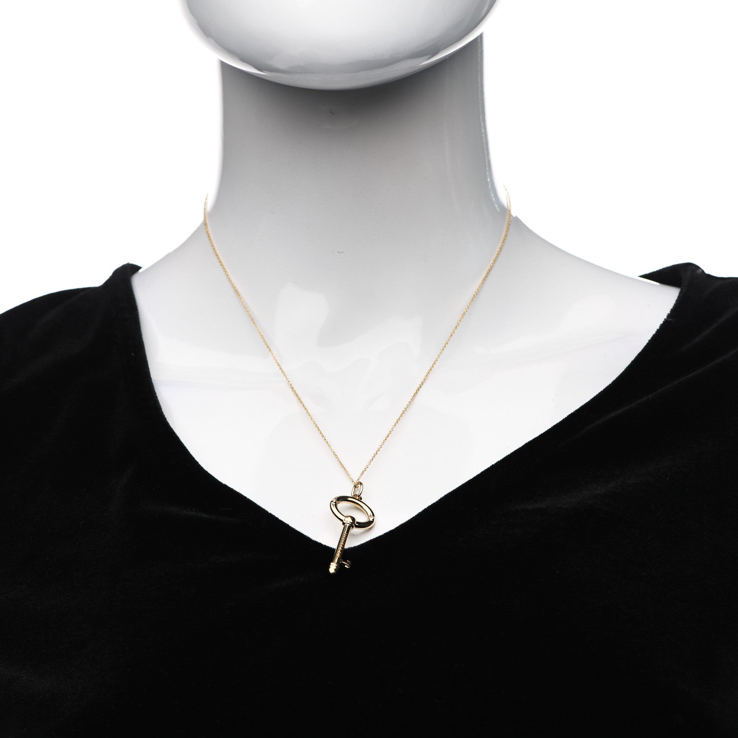 Tiffany 18K Yellow Gold Small Oval Key Pendant Necklace 2 of 6
