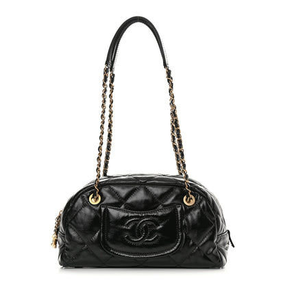 Chanel Shiny Aged Calfskin Quilted Bowler Bag Black 1 of 11