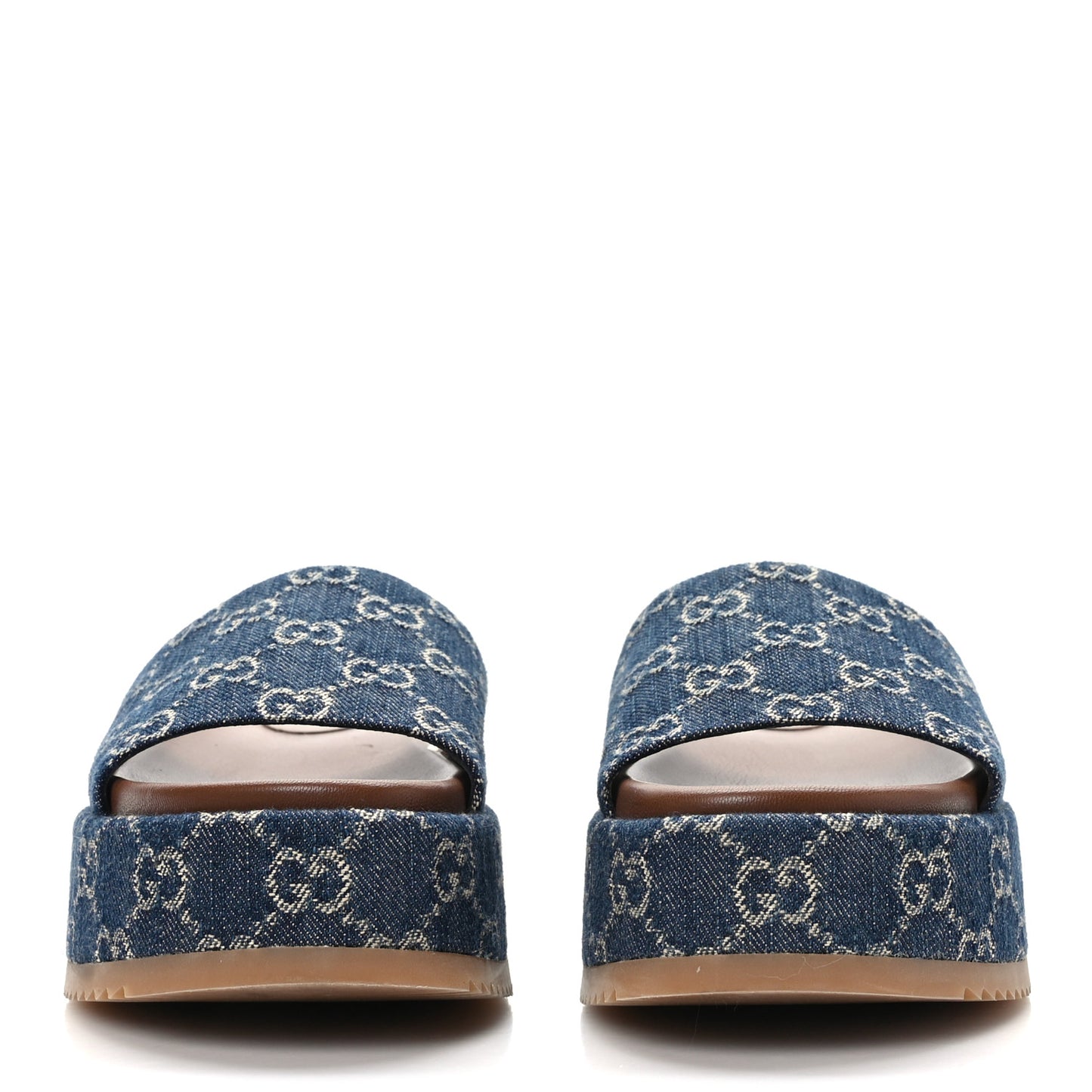 New Denim GG Monogram Angelina Platform 55mm Slide Sandals 37.5 Blue Tea