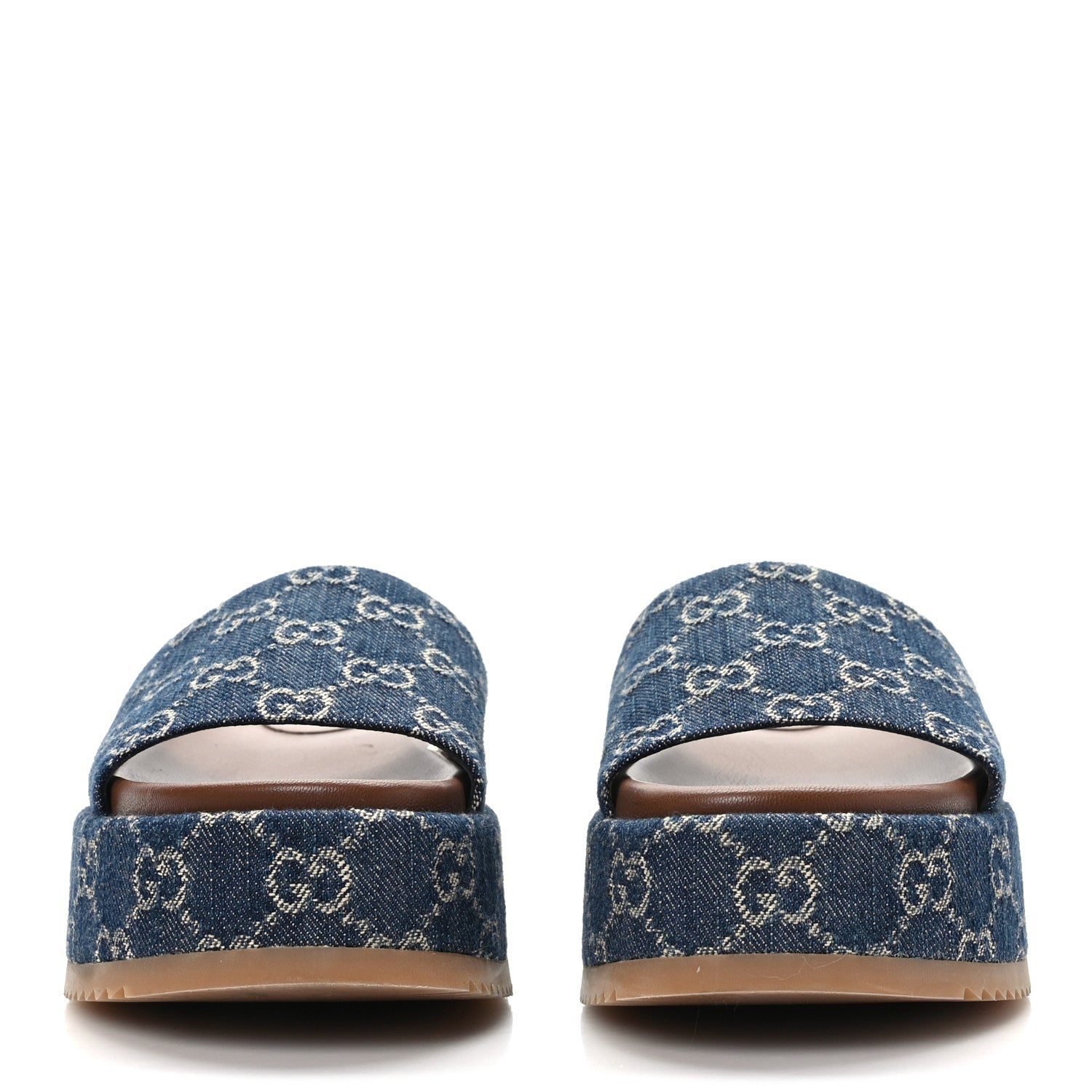 Gucci New Denim GG Monogram Angelina Platform 55mm Slide Sandals 37.5 Blue Tea 2 of 8