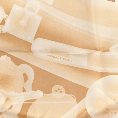 Hermes Silk Please Check In Scarf 90 Jaune D'Or Camel 2 of 5