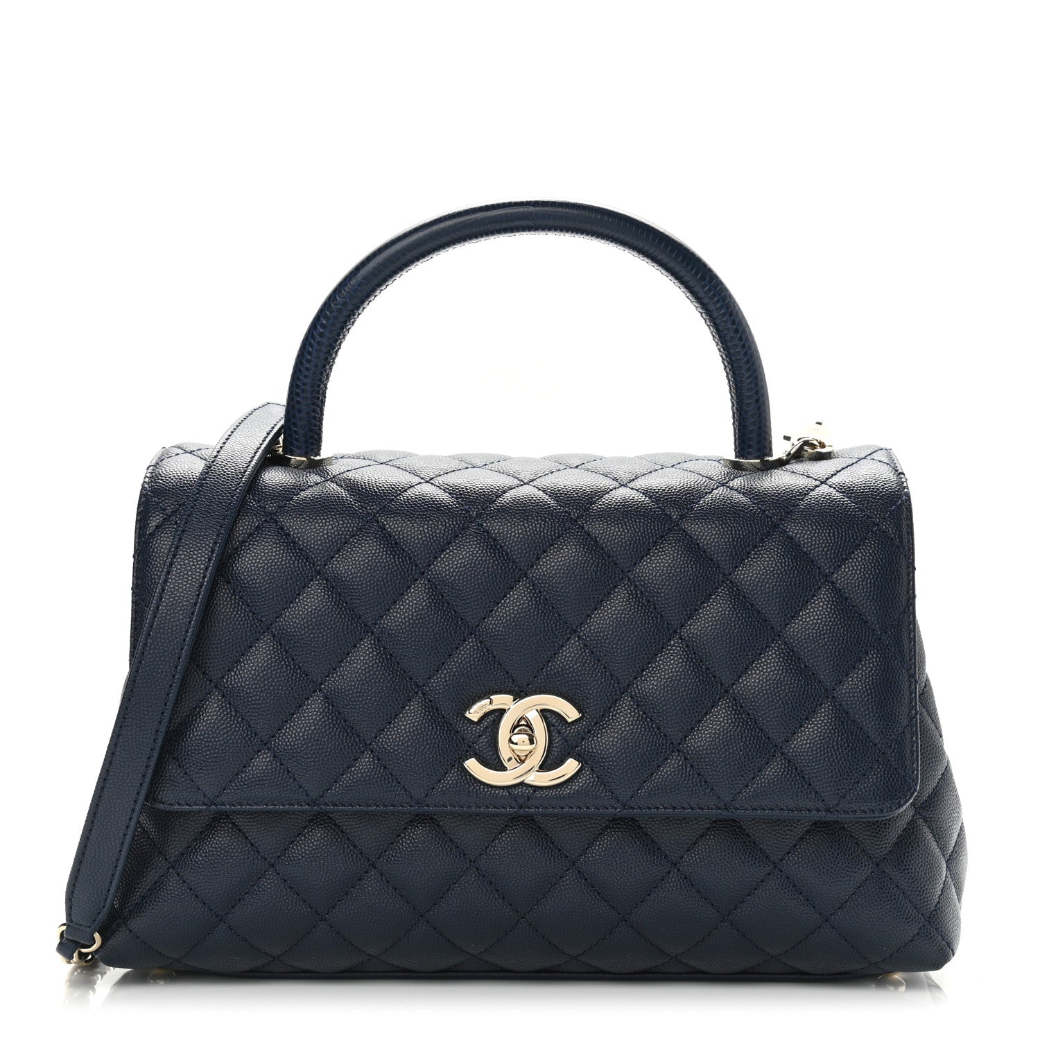 Chanel Caviar Lizard Embossed Quilted Small Coco Handle Flap Navy Blue 1 of 9