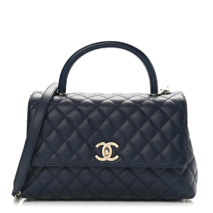 Chanel Caviar Lizard Embossed Quilted Small Coco Handle Flap Navy Blue 1 of 9