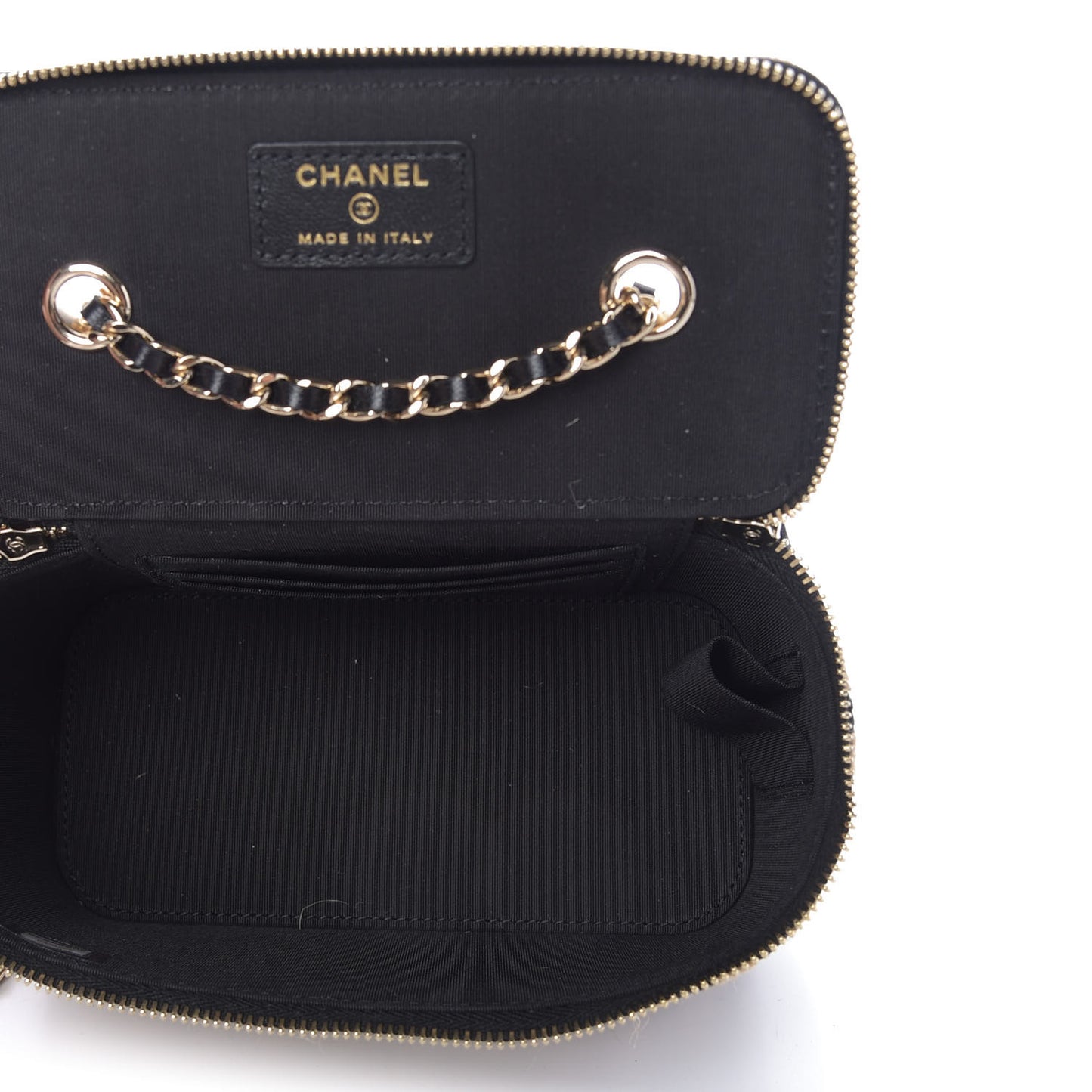 Raffia Jute Striped Small Vanity Case With Chain Black Beige
