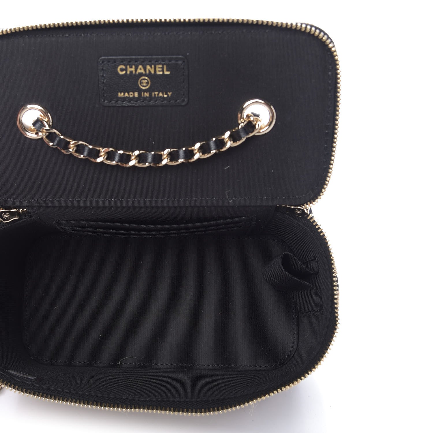 Chanel Raffia Jute Striped Small Vanity Case With Chain Black Beige 5 of 9