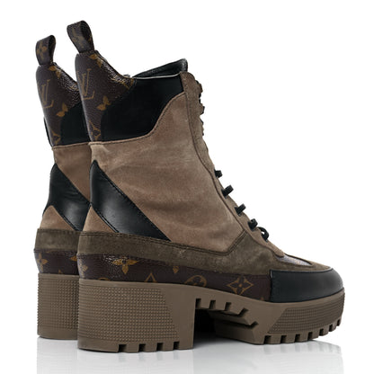 Louis Vuitton Suede Calfskin Monogram Laureate Platform Desert Boots 39 Taupe 4 of 7