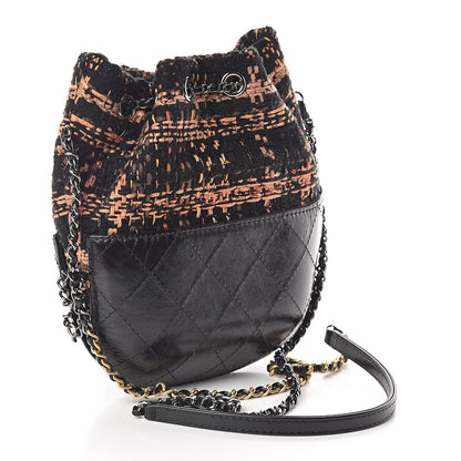 Chanel Tweed Calfskin Quilted Small Gabrielle Bucket Black Brown Orange 3 of 9