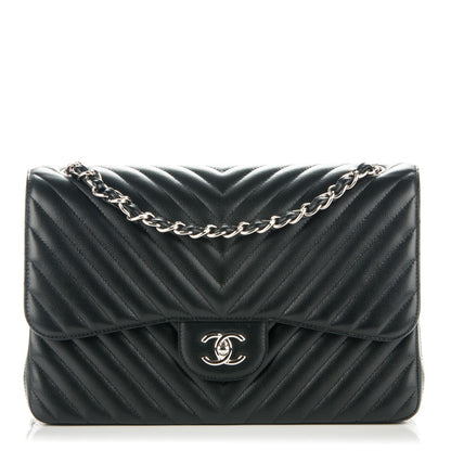 Chanel Caviar Chevron Quilted Jumbo Double Flap Black 1 of 7