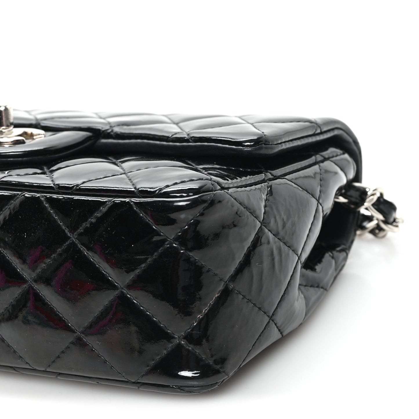Patent Calfskin Quilted Mini Rectangular Flap Black