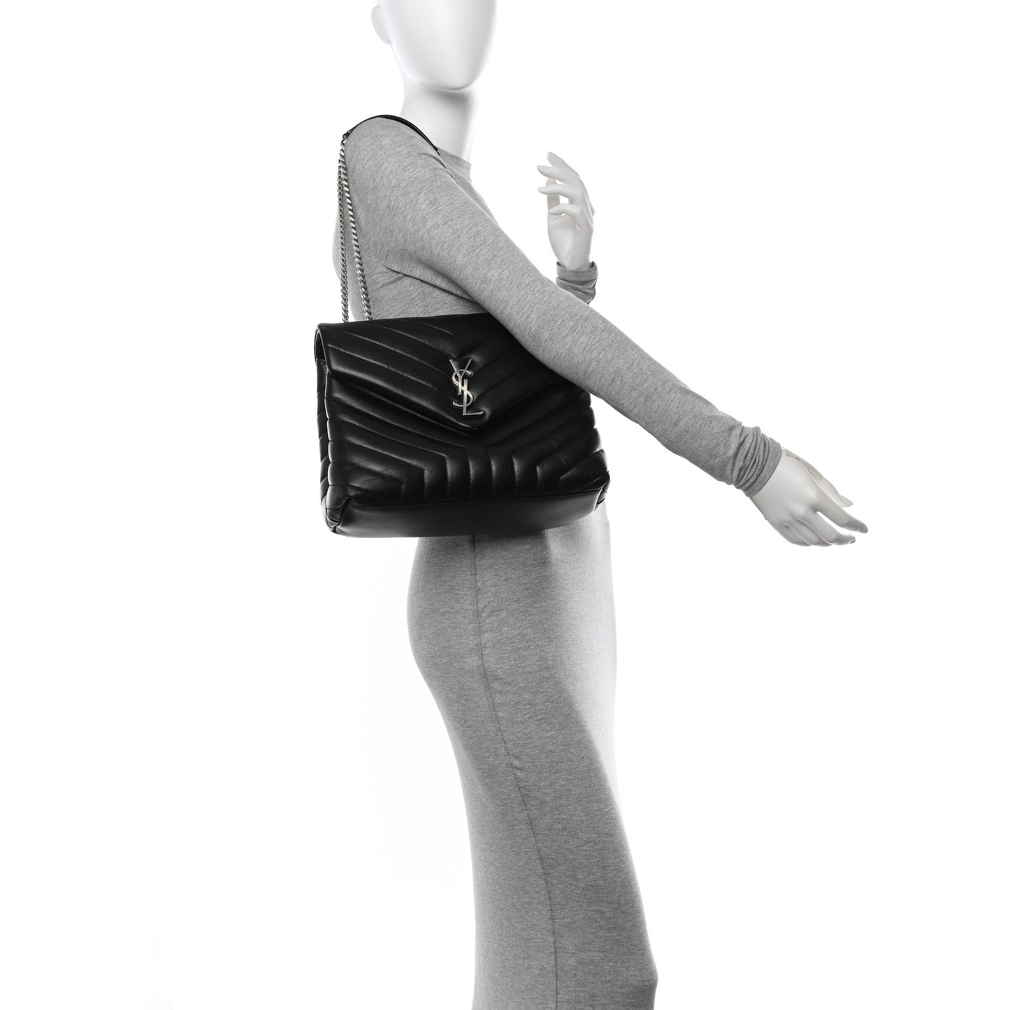 Calfskin Y Quilted Monogram Medium Loulou Chain Satchel Black