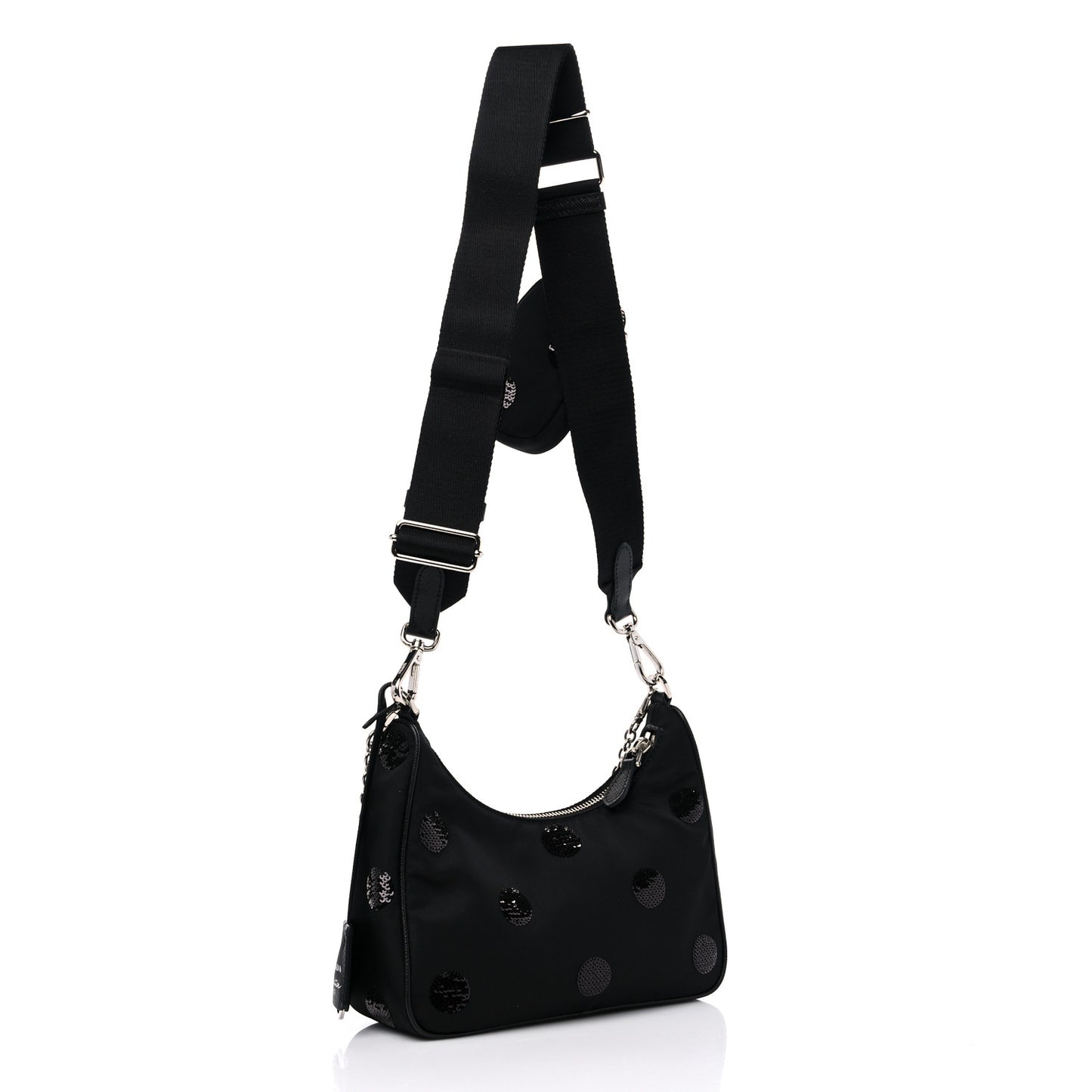 Nylon Sequin Embellished Polka Dot Re-Edition 2005 Shoulder Bag Black