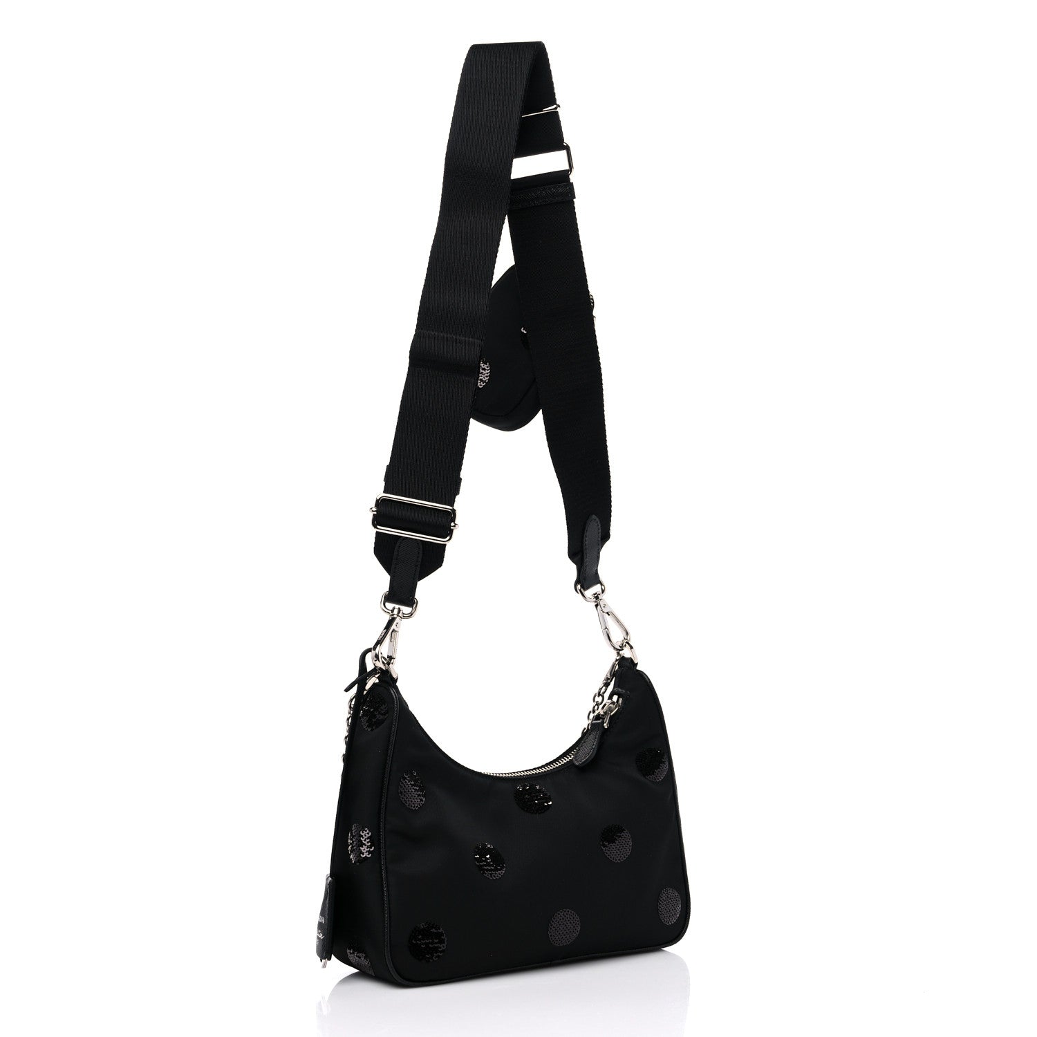 Prada Nylon Sequin Embellished Polka Dot Re-Edition 2005 Shoulder Bag Black 3 of 9