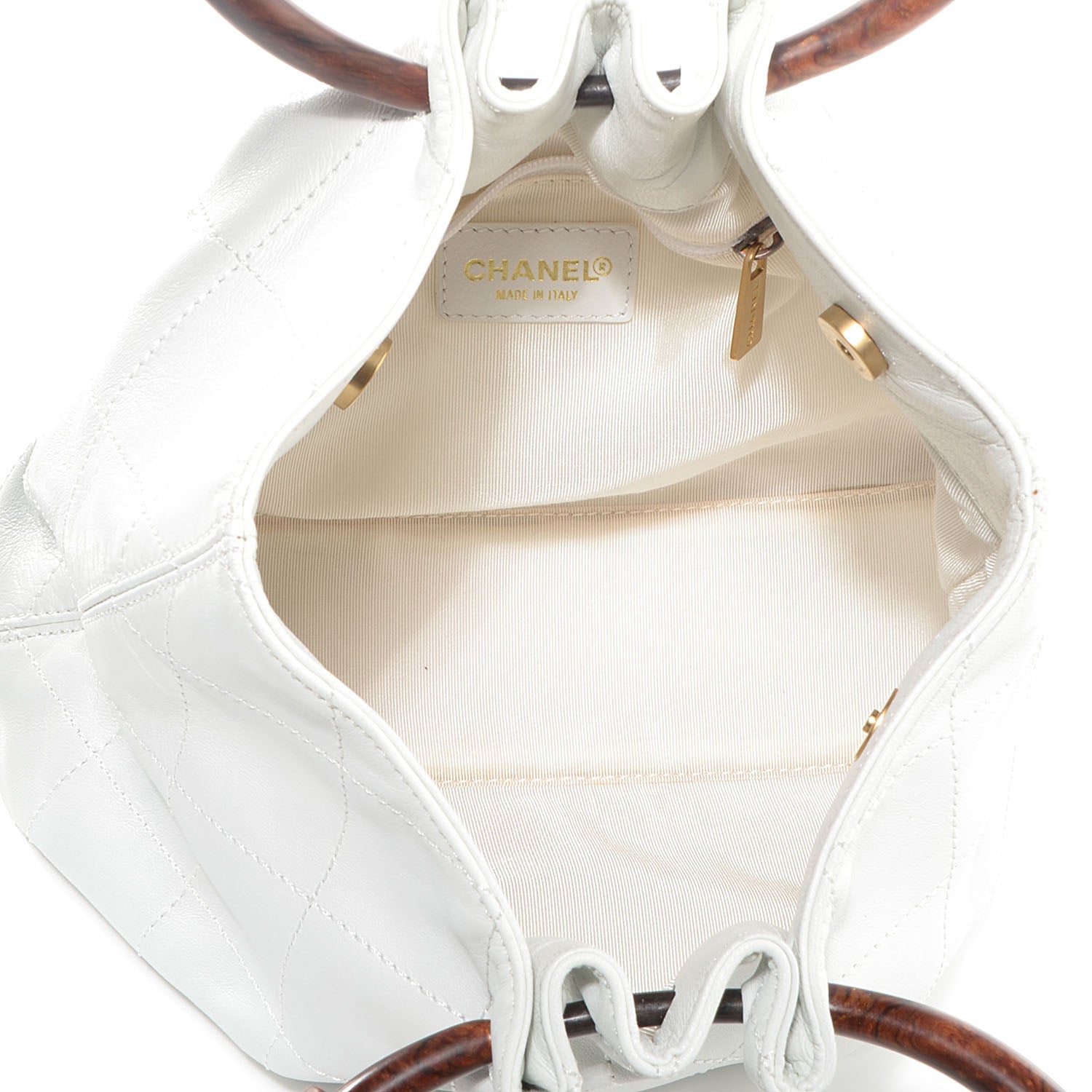 Chanel Lambskin Stitched Wood Handle Bag White 5 of 7